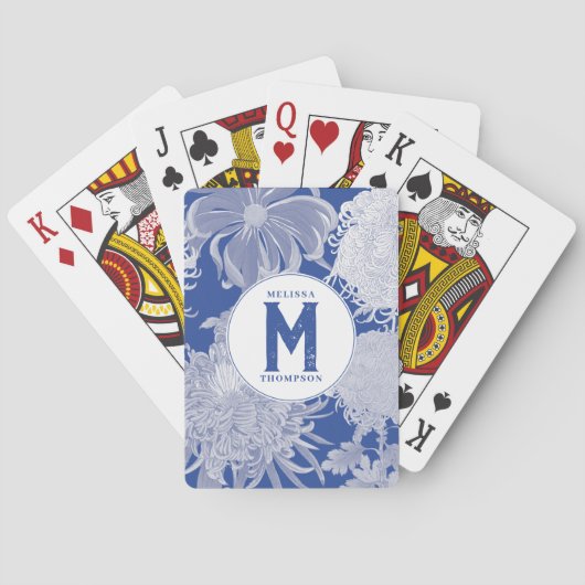 ブルーホワイトヴィンテージチノワセリーフローラモノグラム トランプ (裏面)