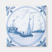 ブルーホワイトヴィンテージデルフトセーロボートアートタイル マグネット (正面)