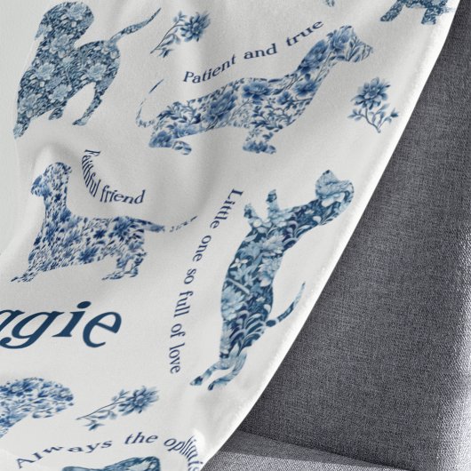 ブルーホワイトヴィンテージデルフトダッシュントフリースブランケット フリースブランケット