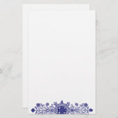 ブルーホワイトヴィンテージフローラアート文房具 便箋 (正面/裏面)