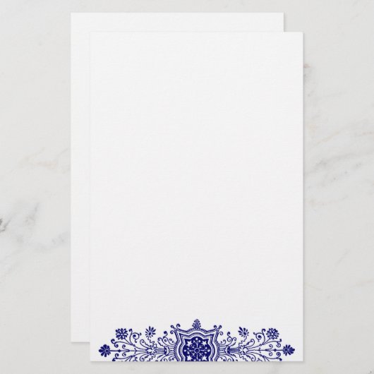 ブルーホワイトヴィンテージフローラアート文房具 便箋 (正面/裏面)