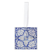 ブルーホワイトヴィンテージ地中海のフローラクリスマス キューブオーナメント (正面)