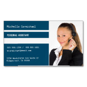 ブルーホワイト不動産仲介業者個人用アシスタントの写真 マグネット名刺 (正面)