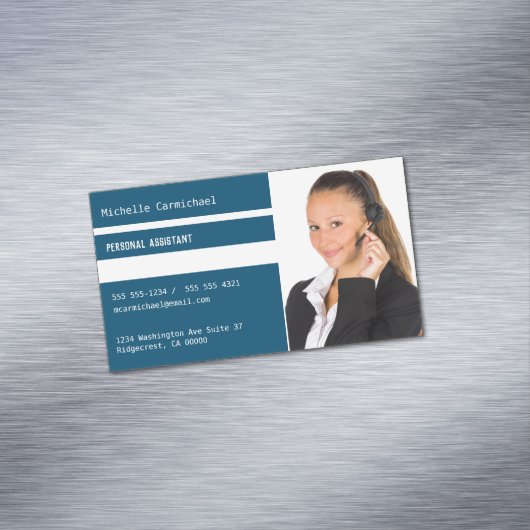 ブルーホワイト不動産仲介業者個人用アシスタントの写真 マグネット名刺 (インサイチュ)