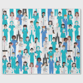 ブルーホワイト医療人包み紙 ラッピングペーパー (フラット)