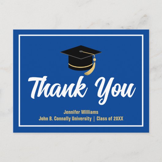 ブルーホワイト卒業パーソナライズされたありがとう ポストカード (正面)
