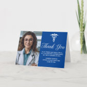 ブルーホワイト卒業写真医学校 サンキューカード (正面)