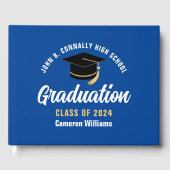 ブルーホワイト大学院カスタマイズ可能な卒業パーティー ゲストブック (正面)