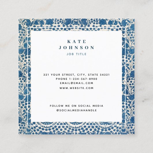 ブルーホワイト幾何学的QRコードソーシャルメディア スクエア名刺 (裏面)