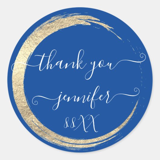 ブルーホワイト感謝金ゴールドフレーム日付ブライダル ラウンドシール (正面)