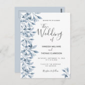 ブルーホワイト植物性結婚式招待状 ポストカード (正面/裏面)