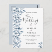 ブルーホワイト植物性結婚式招待状 ポストカード (正面/裏面)