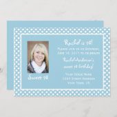 ブルーホワイト水玉模様ズスイート16誕生日招待状 招待状 (正面/裏面)