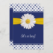 ブルーホワイト水玉模様デイジーベビーシャワー招待状 招待状 (正面/裏面)