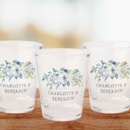 ブルーホワイト牡丹フローラカスタム春の結婚式 ショットグラス