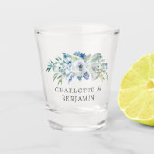 ブルーホワイト牡丹フローラカスタム春の結婚式 ショットグラス (正面)