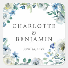 ブルーホワイト牡丹フローラカスタム春の結婚式 スクエアシール