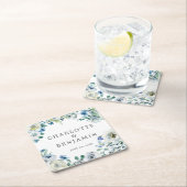 ブルーホワイト牡丹フローラカスタム春の結婚式 スクエアペーパーコースター (インサイチュ)
