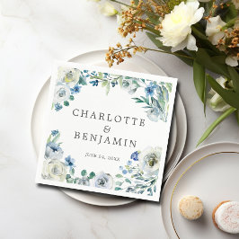 ブルーホワイト牡丹フローラカスタム春の結婚式 スタンダードカクテルナプキン