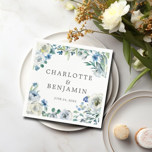 ブルーホワイト牡丹フローラカスタム春の結婚式 スタンダードカクテルナプキン