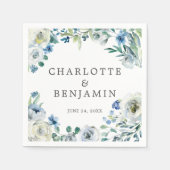 ブルーホワイト牡丹フローラカスタム春の結婚式 スタンダードカクテルナプキン (正面)