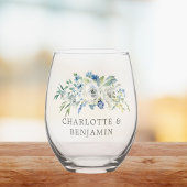 ブルーホワイト牡丹フローラカスタム春の結婚式 ステムなしワイングラス