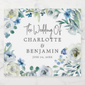 ブルーホワイト牡丹フローラカスタム春の結婚式 ビールラベル (シングルラベル)