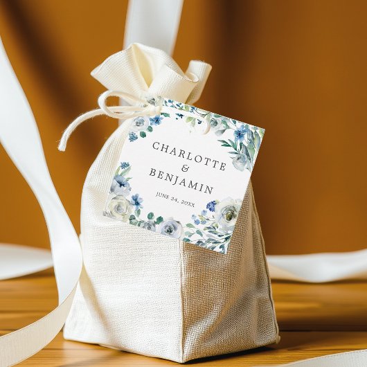 ブルーホワイト牡丹フローラカスタム春の結婚式 フェイバータグ