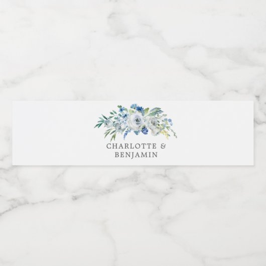 ブルーホワイト牡丹フローラカスタム春の結婚式 ペットボトルラベル (シングルラベル)