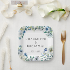 ブルーホワイト牡丹フローラカスタム春の結婚式 ペーパープレート