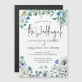 ブルーホワイト牡丹フローラシック春庭園の結婚式 マグネット招待状 (正面/裏面)