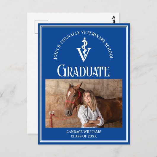 ブルーホワイト獣医学校の写真卒業 ポストカード (正面/裏面)