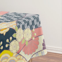 ブルーホワイト着物日本のフローラコットンダイニング