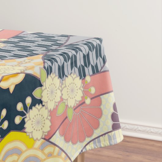 ブルーホワイト着物日本のフローラコットンダイニング テーブルクロス (インサイチュ)