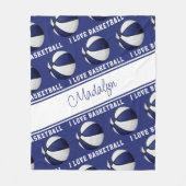 ブルーホワイト私はバスケットボールの女の子のスポーツの装飾が大好き フリースブランケット (正面)