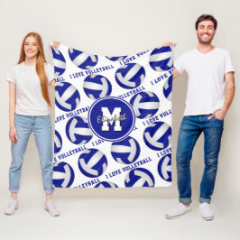 ブルーホワイト私はバレーボールスポーツルームデコールが大好き フリースブランケット