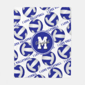 ブルーホワイト私はバレーボールスポーツルームデコールが大好き フリースブランケット (正面)