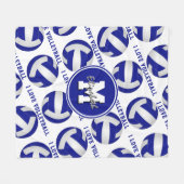 ブルーホワイト私はバレーボールスポーツルームデコールが大好き フリースブランケット (正面(横))