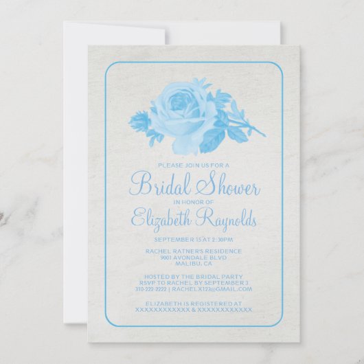 ブルーホワイト素朴フローラブライダルシャワー招待状 招待状 (正面)