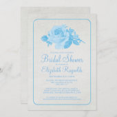 ブルーホワイト素朴フローラブライダルシャワー招待状 招待状 (正面/裏面)
