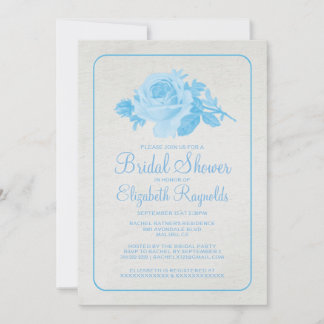 ブルーホワイト素朴フローラブライダルシャワー招待状 招待状