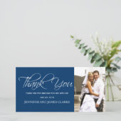 ブルーホワイト結婚の感謝フォトカード サンキューカード (スタンド正面)