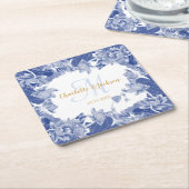 ブルーホワイト結婚フローラのカップル名 スクエアペーパーコースター (アングル)