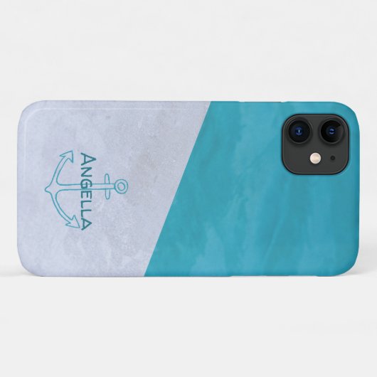 ブルーホワイト航海のいかりサマー名前をカスタムする Case-Mate iPhoneケース (裏面(横))