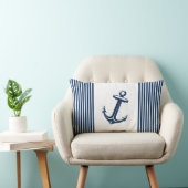 ブルーホワイト航海のいかりストライプ ランバークッション (椅子)