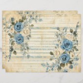 ブルーホワイト花模様ヴィンテージスクラップブックジャーナル紙 (正面/裏面)