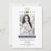 ブルーホワイト金ゴールドカラー写真卒業パーティー 招待状 (正面)