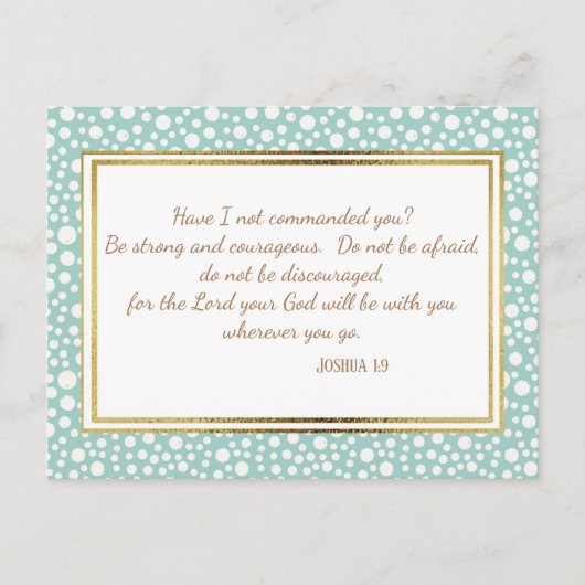 ブルーホワイト金ゴールドキリスト教聖書聖句はがき ポストカード (正面)