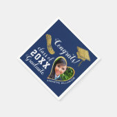 ブルーホワイト金ゴールドクラス2025グラッドフォト卒業 スタンダードカクテルナプキン (角)