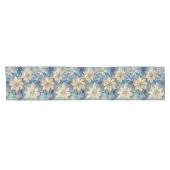 ブルーホワイト金ゴールドクリスマスポインセティアス ショートテーブルランナー (横)